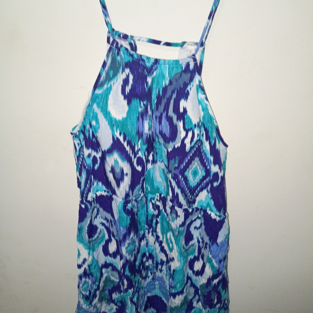 Athleta Blue and White Patterned Mini Sundress Size Small
